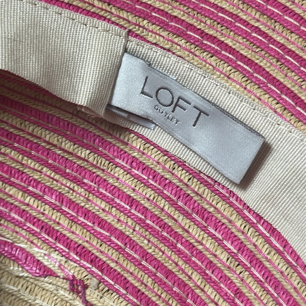 LOFT pink tan stripe woven straw wide brim floppy sun hat size small/medium